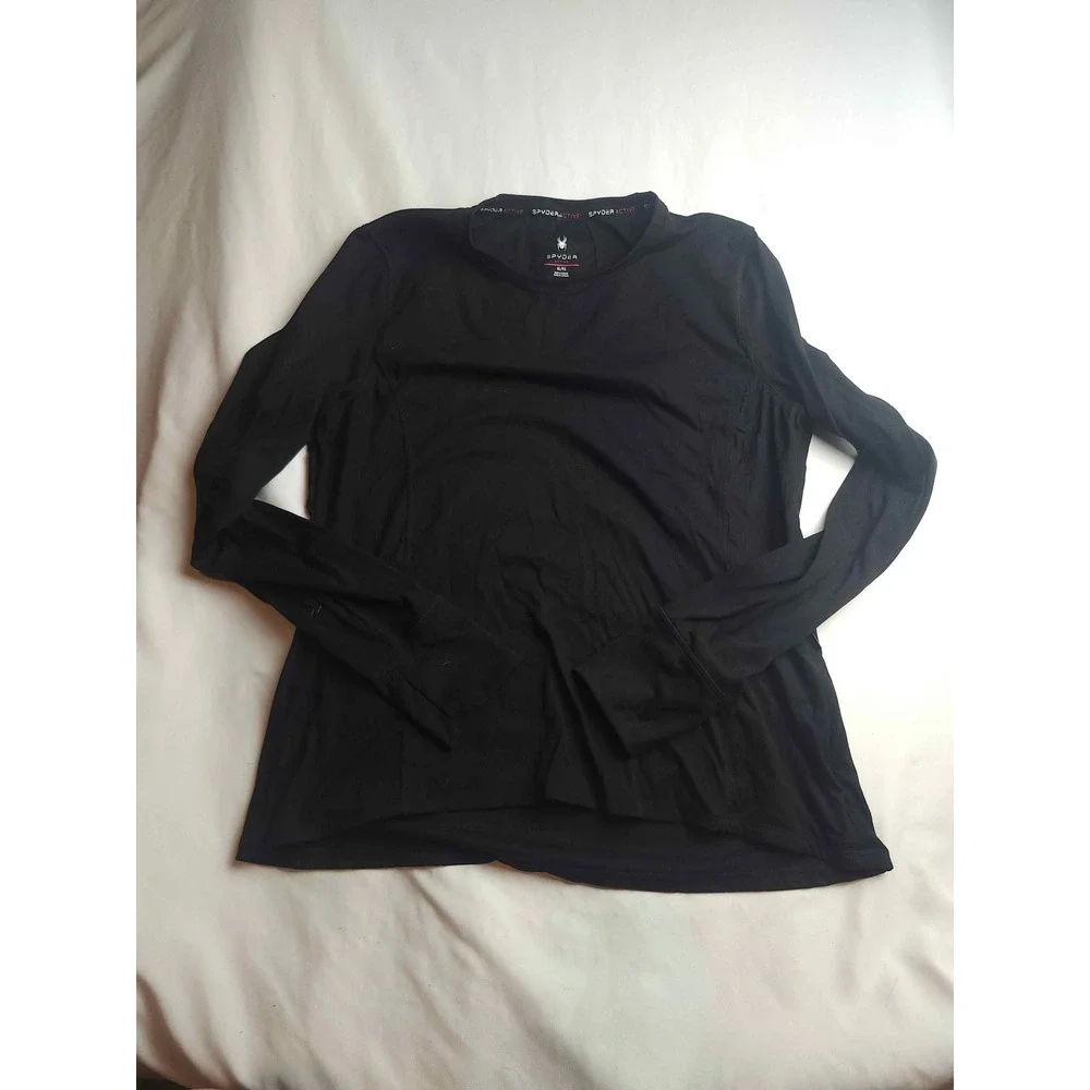 Spyder Active Mens XL Long Sleeve Performance Shirt Black Crew Neck Athletic Top